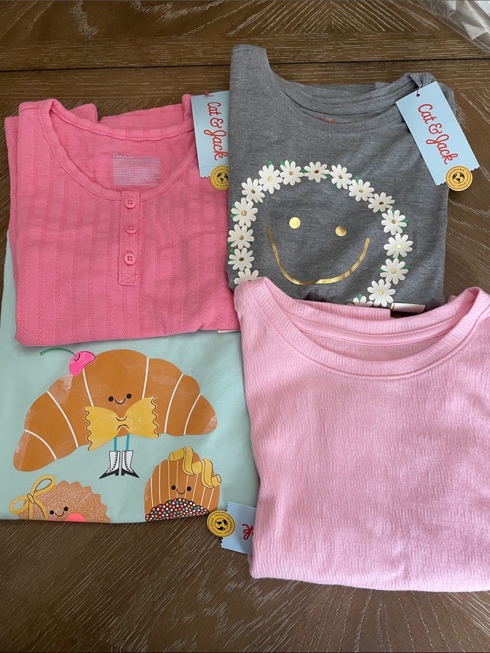 Cat & Jack Girls Graphic Tee and Tops - Pink, Gray, Mint bundle 6/7